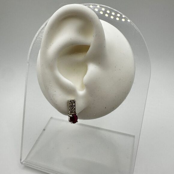 Genuine ruby and cz stud earrings in sterling silver! - Picture 8 of 10
